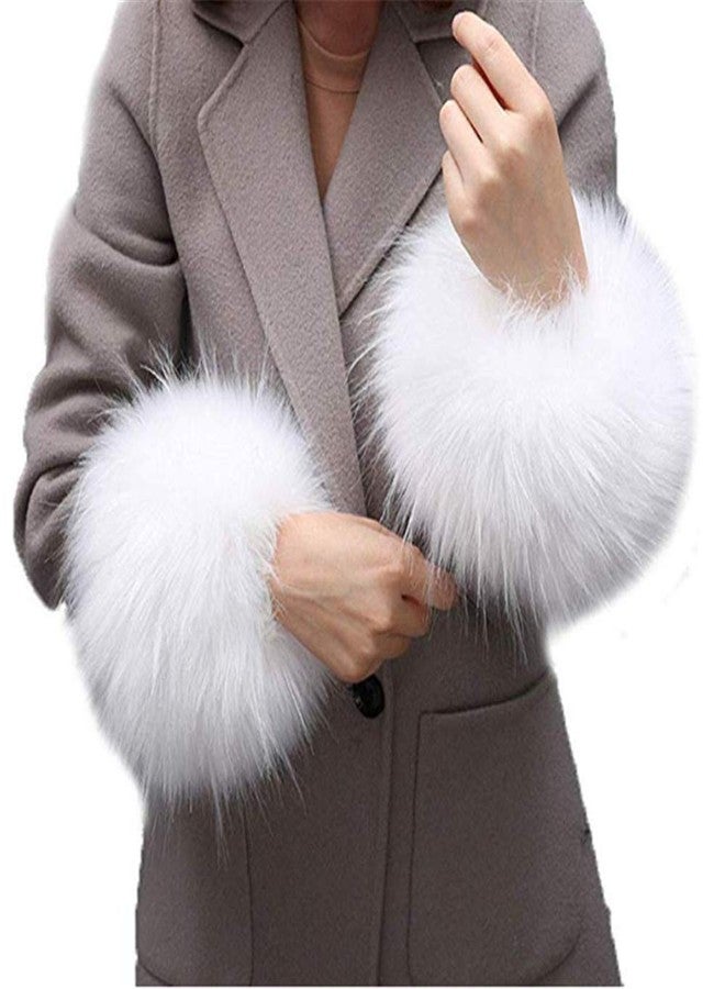 LDFWAY Faux Fur Wrist Cuffs Arm Leg Warmers Winter Boot Cuffs Warm Band Ring For Women (White A) - Image 1